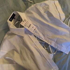 NEW Zara white button down lace up crop shirt